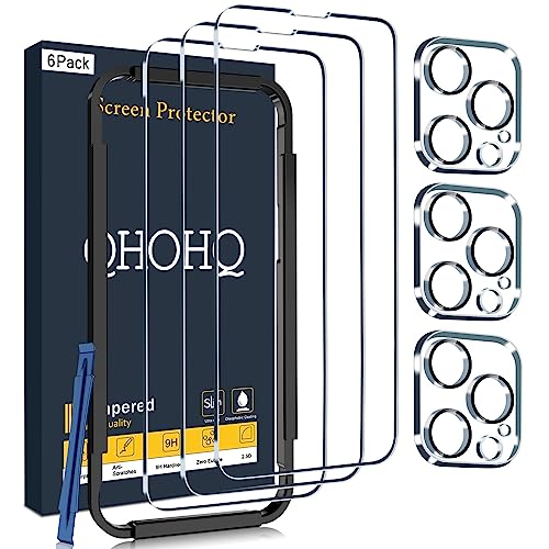 QHOHQ 3 Stück Panzer Schutz Glas für iPhone 14 Pro Max 6.7" und 3 Stück Kameraschutz, HD Panzer folie Schutzfolie, 9H Displayschutz Folie, Anti-Kratzer, Bläschenfrei von QHOHQ