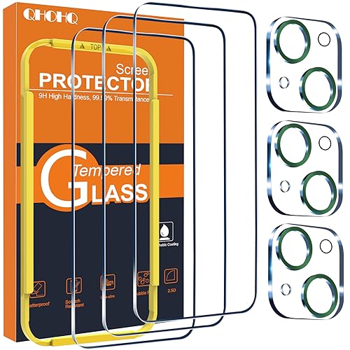 QHOHQ 3 Stück Panzer Schutz Glas für iPhone 15 6,1 Zoll mit 3 Stück Kameraschutz, 9H Härte Schutzfolie, Ultra-Klar Displayschutzfolie, Anti-Kratzer, Bläschenfrei-Grün von QHOHQ