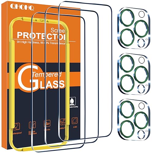 QHOHQ 3 Stück Panzer Schutz Glas für iPhone 15 Pro 6,1 Zoll mit 3 Stück Kameraschutz, 9H Härte Schutzfolie, Ultra-Klar Displayschutzfolie, Anti-Kratzer, Bläschenfrei-Grün von QHOHQ