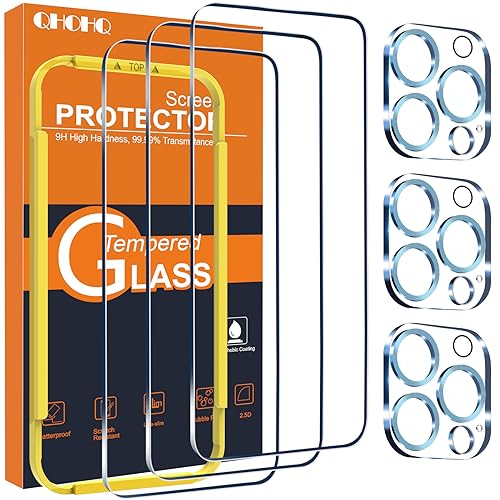 QHOHQ 3 Stück Panzer Schutz Glas für iPhone 15 Pro 6,1 Zoll mit 3 Stück Kameraschutz, 9H Härte Schutzfolie, Ultra-Klar Displayschutzfolie, Anti-Kratzer, Bläschenfrei-Hellblau von QHOHQ