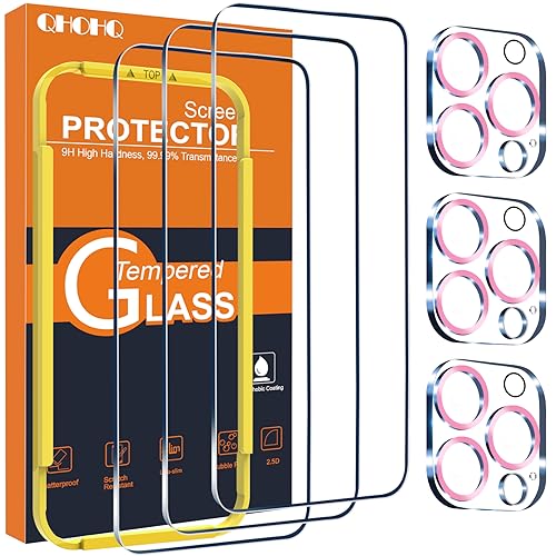 QHOHQ 3 Stück Panzer Schutz Glas für iPhone 15 Pro 6,1 Zoll mit 3 Stück Kameraschutz, 9H Härte Schutzfolie, Ultra-Klar Displayschutzfolie, Anti-Kratzer, Bläschenfrei-Rosa von QHOHQ