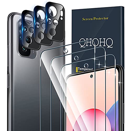 QHOHQ 3 Stück Schutzfolie für Xiaomi Redmi Note 10/Note 10S (Ungeeignet Note 10 5G) mit 3 Stück Kamera Schutzfolie, Panzer folie Membran, 9H Härte - HD - Anti-Kratz - Blasenfrei - Einfach Install von QHOHQ