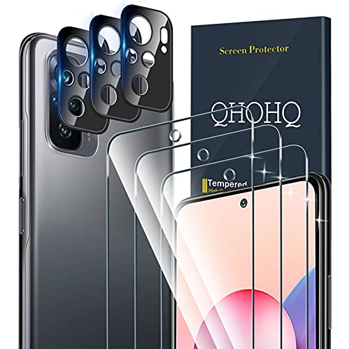 QHOHQ 3 Stück Schutzfolie für Xiaomi Redmi Note 10/Note 10S (Ungeeignet Note 10 5G) mit 3 Stück Kamera Schutzfolie, Panzerfolie Membran, 9H Härte - HD - Anti-Kratz - Blasenfrei - Einfach Install von QHOHQ