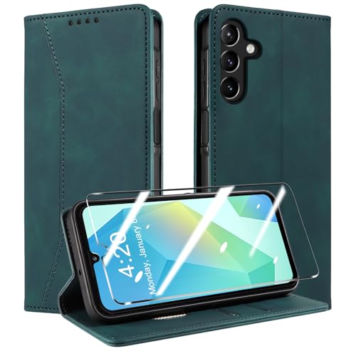 QHOHQ Handyhülle für Samsung Galaxy A16 4G / A16 5G / A26 5G Hülle mit Panzer Glas, Premium Leder Schutzhülle, [RFID Blockierung], Magnet Klappbar Flip Case Tasche, Multifunktional, Stoßfest-Seegrün von QHOHQ