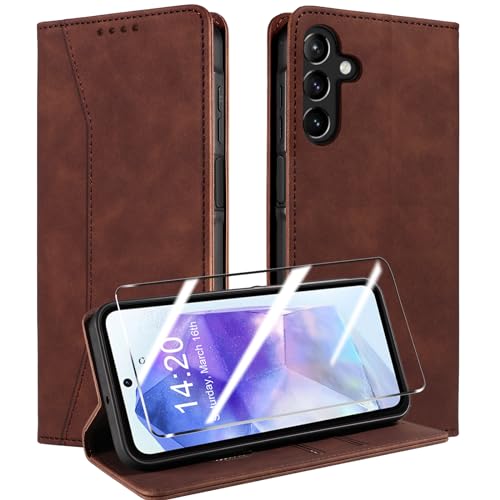 QHOHQ Handyhülle für Samsung Galaxy A55 5G Hülle mit, Premium Leder Schutzhülle, [RFID Sperrung Schutz], Magnet Klappbar Flip Case Tasche, Multifunktional, Stoßfest (Traum)-Kaffee von QHOHQ