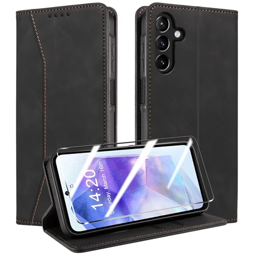 QHOHQ Handyhülle für Samsung Galaxy A55 5G Hülle mit, Premium Leder Schutzhülle, [RFID Sperrung Schutz], Magnet Klappbar Flip Case Tasche, Multifunktional, Stoßfest (Traum)-Schwarz von QHOHQ