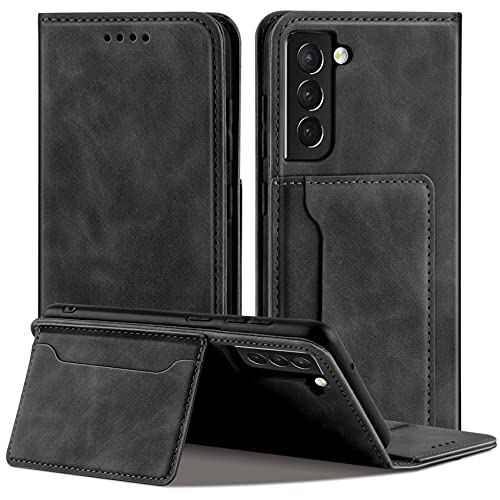 QHOHQ Handyhülle für Samsung Galaxy S21 FE 5G Hülle, Intelligente Halterung Premium Leder Magnetisch Geschäftsstil Case Schutzhülle für Samsung S21 FE 5G - Schwarz von QHOHQ