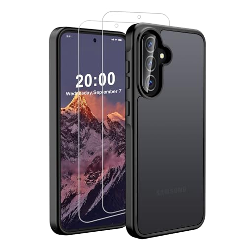 QHOHQ Hülle für Samsung Galaxy A56 5G / A36 5G mit 2 Stück Panzer Glas, [Militärstandard Schutz] Handyhülle, Transluzente Matt Rückseite Schutzhülle Case, Anti-Fingerabdruck, Kratzfest - Schwarz von QHOHQ