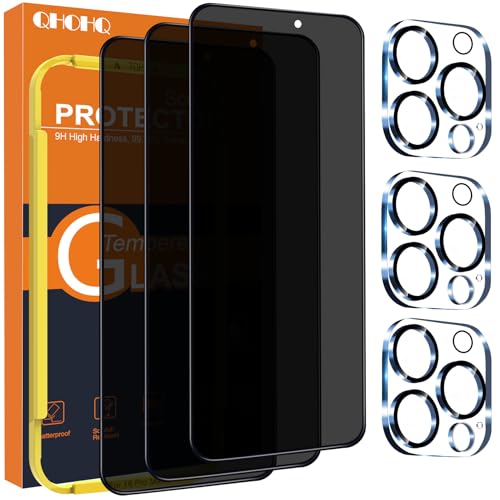 QHOHQ für iPhone 16 Pro Max für Panzerglas Sichtschutz + Kamera Schutzfolie, Militärstandard Bruchfest, [Full Screen], Top 9H+ Glas, Anti-Spähen Folie, Anti-Kratzer, mit Installationshilfe [3+3 Stück] von QHOHQ