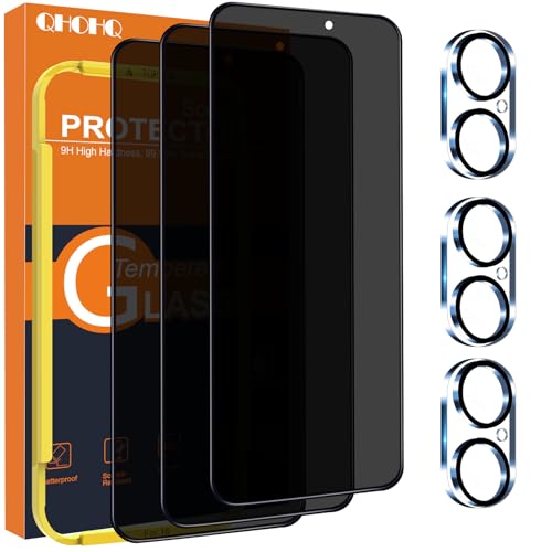 QHOHQ für iPhone 16 für Panzerglas Sichtschutz + Kamera Schutzfolie, Militärstandard Bruchfest, [Full Screen], Ultra Top 9H+ Glas, Anti-Spähen Folie, Anti-Kratzer, mit Installationshilfe [3+3 Stück] von QHOHQ