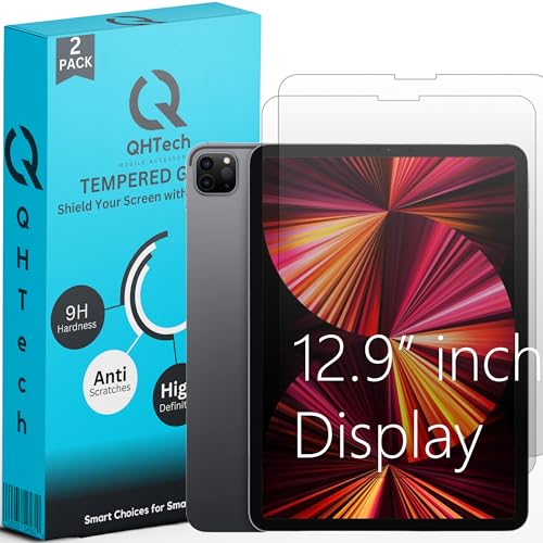 QHTech 2er Pack Displayschutzfolie Kompatibel mit iPad, Schutzfolie Kratzfest, Anti-Kratzer Displayschutz für (iPad 12.9"(2018-2022) von QHTech