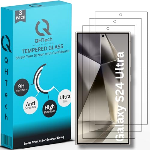 QHTech 3er Pack, Schutzglas für Samsung Galaxy S24 Ultra, Kratzfrei, 9H Härte, HD Displayschutz, 0,33mm Ultra Klar, Ultra Resistant für (Samsung Galaxy S24 Ultra) von QHTech