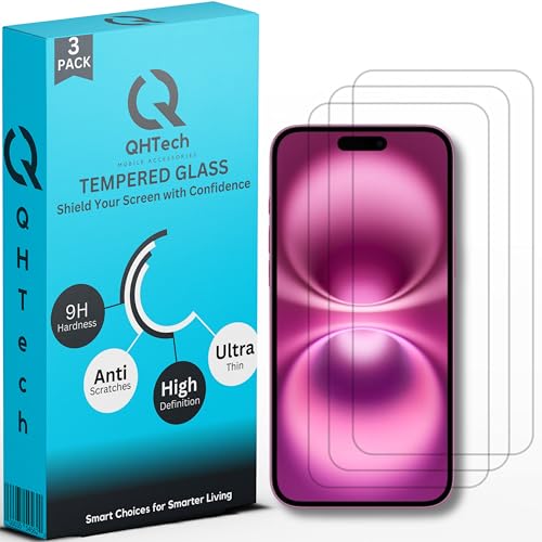 QHTech 3er Pack, Schutzglas für iPhone 16 Pro, Kratzfrei, 9H Härte, HD Displayschutz, 0,33mm Ultra Klar, Ultra Resistant für (iPhone 16 Pro) von QHTech