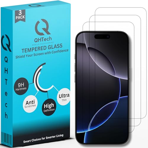 QHTech 3er Pack, Schutzglas für iPhone 16 Pro Max, Kratzfrei, 9H Härte, HD Displayschutz, 0,33mm Ultra Klar, Ultra Resistant für (iPhone 16 Pro Max) von QHTech