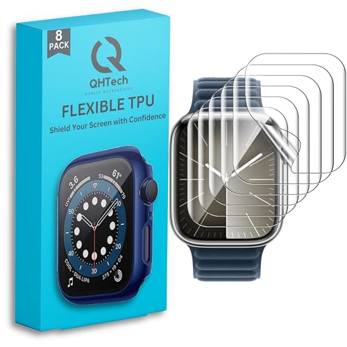 QHTech Apple Watch series 41 mm Series 9/8/7 Displayschutzfolie, Packung mit 8 flexiblen TPU-Folien, maximale Abdeckung, selbstheilende Displayschutzfolie (41mm) von QHTech