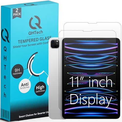 QHTech Displayschutzfolie für iPad Pro 12,9 Zoll (2022/2021/2020/2018), Schutzfolie, Kratzfest, Hohe Klarheit, 2 Stück (iPad Pro11 (2024)) von QHTech