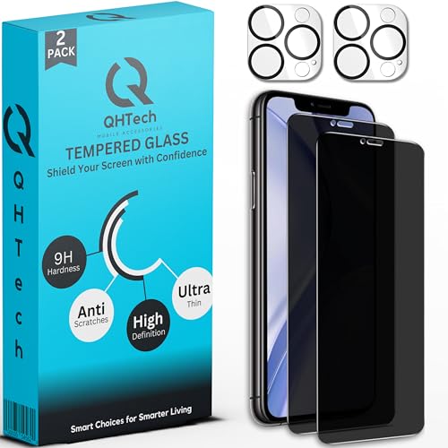 QHTech Sichtschutz für iPhone mit 2er-Pack Kameraschutz, Anti-Spion-Displayschutz aus gehärtetem Glas für (iPhone 12 Pro) von QHTech