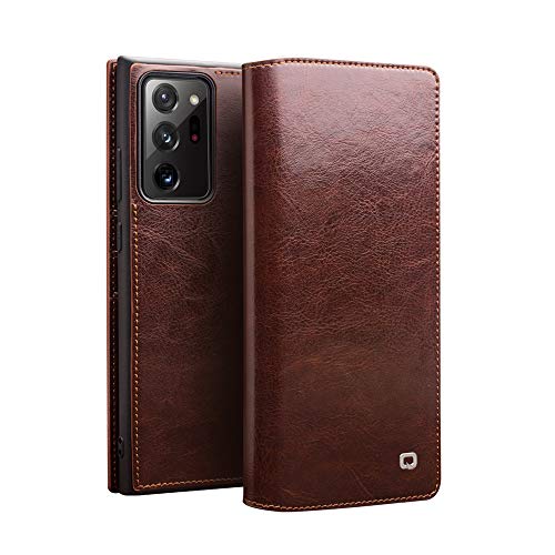 QIALINO für Samsung Galaxy Note 20 Ultra Echt Leder Hülle, Handgefertigte Echtleder Business Classic Style Stoßfeste Folio Flip Cover mit Kartenfach für Samsung Galaxy Note 20 Ultra (Braun) von QIALINO