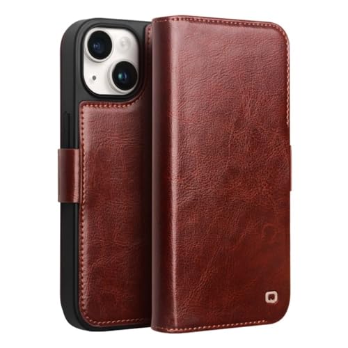 Qialino - Geeignet für iPhone 15 - Leder Bookcase Hülle - Braun Qialino - Geeignet für iPhone 15 - Leder Bookcase Hülle - Braun von QIALINO