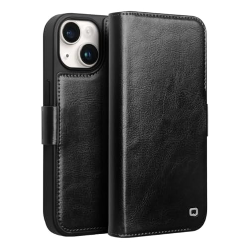Qialino - Geeignet für iPhone 15 - Leder Bookcase Hülle - Schwarz Qialino - Geeignet für iPhone 15 - Leder Bookcase Hülle - Schwarz von QIALINO