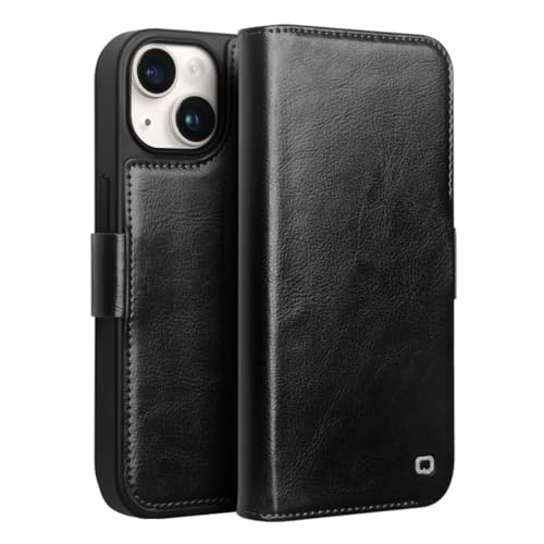 Qialino - Geeignet für iPhone 15 - Leder Bookcase Hülle - Schwarz von QIALINO