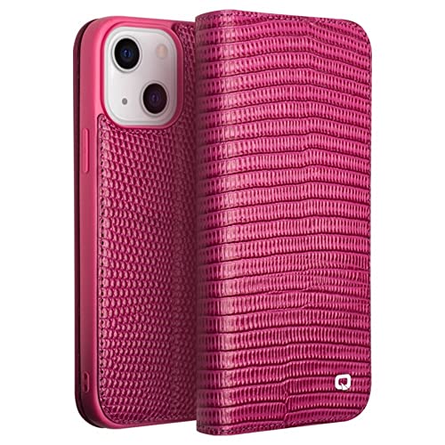Qialino - Passend für iPhone 14 - Leder Book Case Hülle - Croco Pink von QIALINO