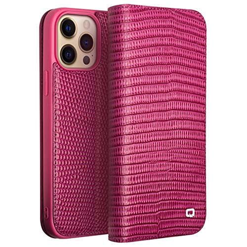 Qialino - Passend für iPhone 14 Pro - Leder Book Case Hülle - Croco Pink von QIALINO