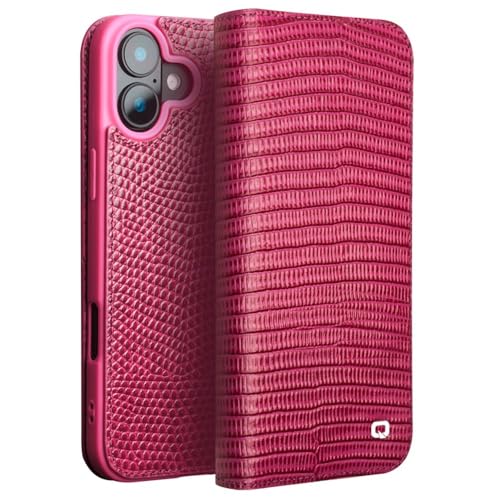 Qialino Passend für iPhone 16 Hülle - Leder Bookcase - Croco Pink Qialino Passend für iPhone 16 Hülle - Leder Bookcase - Croco Pink von QIALINO