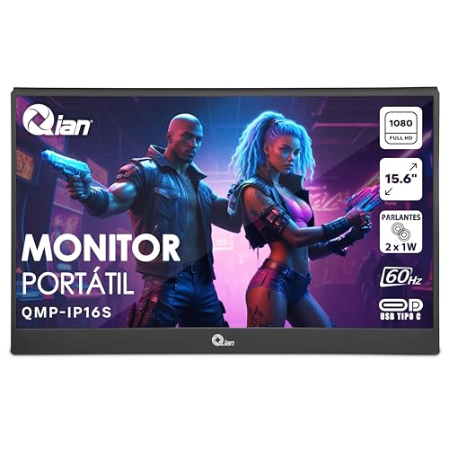 Qian Tragbarer IPS-Monitor, Full HD, 39,6 cm (15,6 Zoll), 60 Hz, 1920 x 1080, mit Halterung, Dual-Lautsprecher, ultradünnes zweites Display, für Laptop/PC/Mac/PS3/4/5/Xbox von QIAN