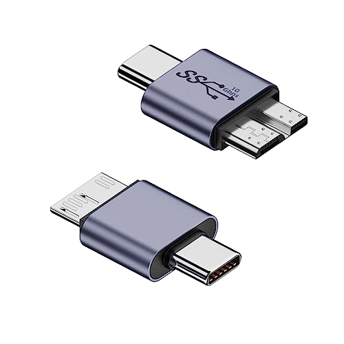 QIANRENON 10Gbps USB C auf Micro B Externe Festplatten Adapter Type C Stecker auf USB3.0 Micro B Aufladen Daten Anschluss, für Externe Festplatten SSD Laufwerke Digitalkamera Tablet Laptop, 2Pcs von QIANRENON