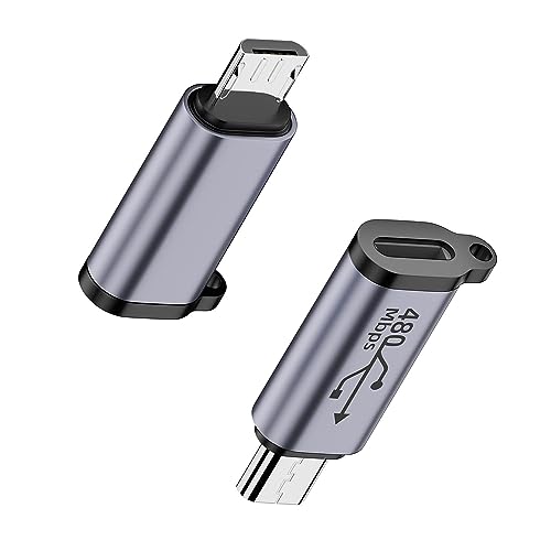 QIANRENON 18W Micro USB Stecker auf USB C Buchse Aufladen Daten Anschluss 480Mbps Micro USB 2.0 auf USB Type C Adapter, Aluminium/Aufhängeloch, für MP3 MP4 Digitalkamera Autorekorder, 2 Stück von QIANRENON