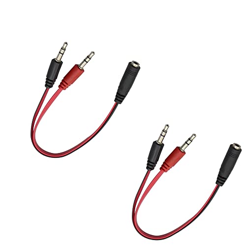 QIANRENON 3.5mm Headset Mikrofon Y Splitter Kabel Adapter TRS 3,5 mm Buchse auf 2 TRS 3,5 mm Stecker Kopfhörer Mikrofon Audio Kabel, für Kopfhörer, Computer usw, 20cm/7.8in, 2Pcs von QIANRENON