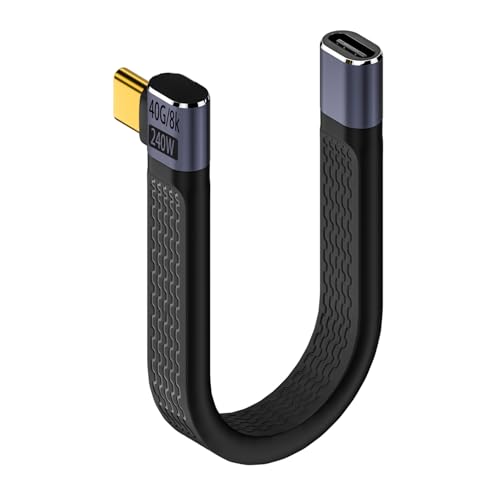 QIANRENON 40Gbps USB4.0 C Buchse auf Stecker 90° Winkel Kurzes Kabel 240W USB4.0 Type C rechtwinkligen PD Schnell Ladung Verlängerung Kabel,für Thunderbolt 4 Smartphone,14cm/5.1in (Seitliche Biegung) von QIANRENON