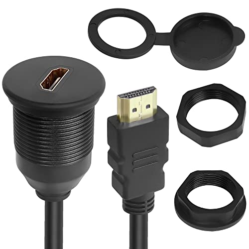 QIANRENON 4K HDMI Flush Mount Waterproof Kabel Adapter, HDMI 1.4 männlich zu weiblich Panel Mount Verlängerungskabel,geeignet für Montage auf Desktop Armaturenbrett Ausrüstung Panel, 1m/3.3ft von QIANRENON