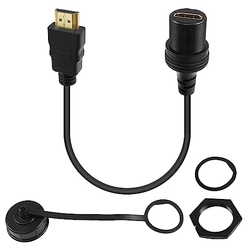 QIANRENON 4K HDMI Gewinde Befestigung HD Display Wasserdichtes Kabel HDMI 2.0 Stecker auf Buchse Auto Dashboard Mount Verlängerungs kabel 4K@60Hz, für Auto RV LKW Boot, 30cm/11.8in von QIANRENON