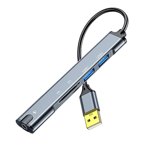 QIANRENON 5 in 1 USB Docking Hub USB2.0 auf USB2.0 TRRS 3.5mm Audio TF/SD Kartenleser Multifunktions Port Replikator Adapter, für TF/SD Speicherkarten Laptop PC ISO 4 polige Kopfhörer von QIANRENON