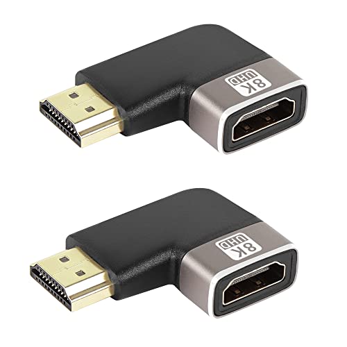 QIANRENON 8K 90 Grad Winkel HDMI Stecker auf Buchse Adapter Koppler HDMI 2.1 rechtwinklig L-förmige Extender, unterstützt 8K @ 60Hz/4K @ 120Hz HDR, für TV Projektor Laptop PC, 2 Stück, links gebogen von QIANRENON