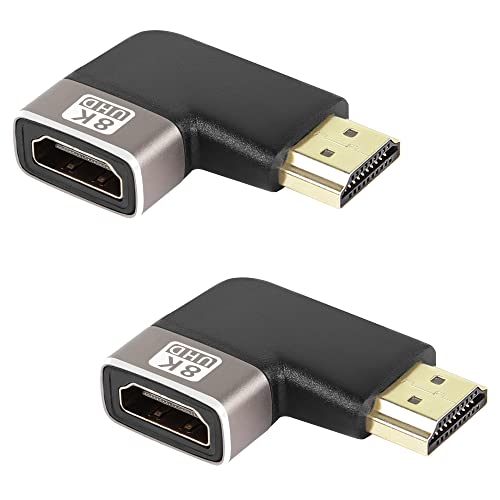 QIANRENON 8K 90 Grad Winkel HDMI Stecker auf Buchse Adapter Koppler HDMI 2.1 rechtwinkliger L-förmiger Extender, unterstützt 8K @ 60Hz/4K @ 120Hz HDR, für TV-Projektor, Laptop, PC, 2 Stück, (rechts von QIANRENON
