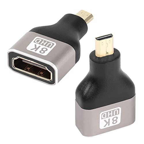 QIANRENON 8K Micro HDMI zu HDMI Adapter Extender Koppler,Micro HDMI Stecker auf HDMI A Buchse, Konverter HDMI 2.1 unterstützt 8K @60Hz/4K @120Hz HDR ARC, für Tablet Digitalkamera Camcorder, 2 Stück von QIANRENON