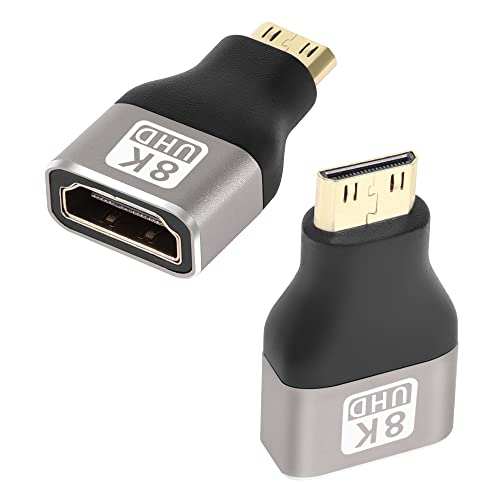 QIANRENON 8K Mini HDMI auf HDMI Adapter Extender Koppler,Mini HDMI Stecker auf HDMI Buchse, Konverter HDMI 2.1, unterstützt 8K @60Hz/4K @120Hz HDR ARC, für Tablet Digitalkamera Camcorder, 2 Stück von QIANRENON