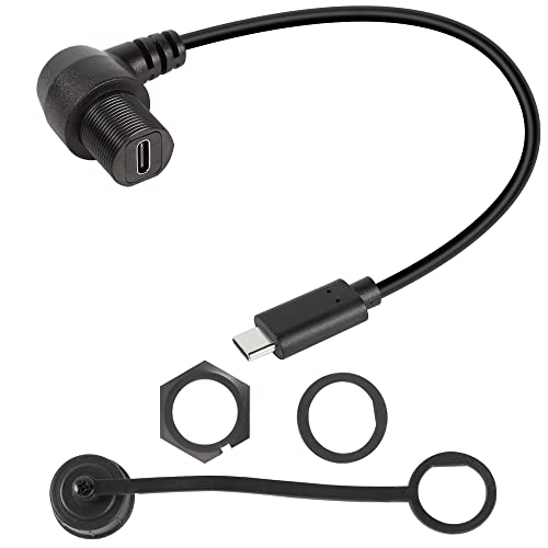 QIANRENON 90 Grad Winkel USB C 3.1 Panel Flush Wasserdichtes Kabel 10 Gbps Typ C 3.1 Stecker auf rechtwinklige Buchse Verlängerungskabel, Gewinde auf Armaturenbrett oder Panel, 30 cm (Durchgang) von QIANRENON