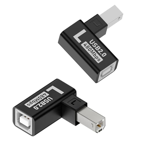 QIANRENON 90° Winkel USB B Stecker auf B Buchse Adapter Extender USB2.0 Typ B rechtwinklig Drucker Anschluss MIDI Stecker, Al Gehäuse, für Drucker, Scanner, elektrische Klaviere, 2Pcs (Left Bend) von QIANRENON