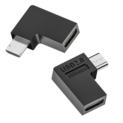 QIANRENON 90° Winkel USB C auf Micro USB Aufladen Daten Adapter USB C Buchse auf Micro USB Stecker Linker Winkel Anschluss 10W (5V2A) 480Mbps, für Telefon Digitalkamera MP3 MP4,2Pcs (Linker Biegung) von QIANRENON