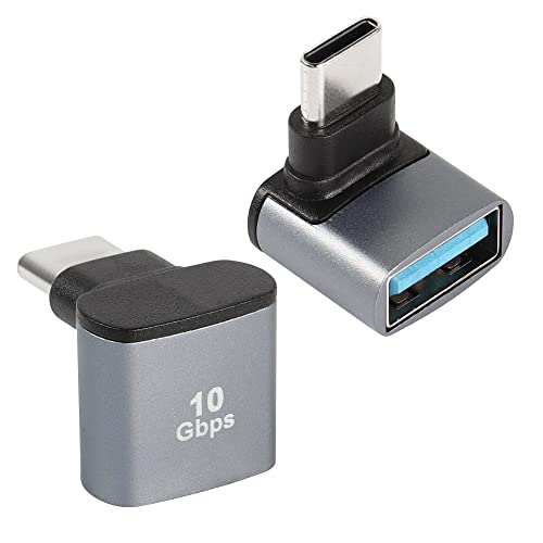 QIANRENON 90 ° Winkel USB C auf USB 3.1 OTG Adapter 10 Gbit/s Typ C Stecker auf USB 3.1 Buchse rechtwinkliger Koppler USB 3.2 Gen 2 Datenübertragungsstecker 100 W für Smartphone Tablet, 2 Stück von QIANRENON