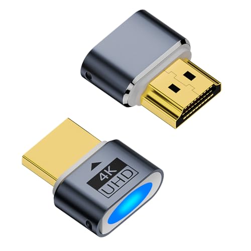 QIANRENON HDMI Headless Monitor Display Dummy Stecker HDMI Monitor Fernsteuerung Simulator Adapter 1080P 2K 4K@60Hz UHD EDID, Mit LED Licht, für Remote PC Desktop Kopflose Systeme Gaming, 2Pcs von QIANRENON
