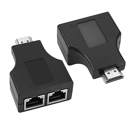 QIANRENON HDMI auf 2 RJ45 Converter, HDMI auf 2 RJ45 Ethernet Network Signal Extender Sender und Empfänger Adapter to Cat 5e / 6 1080p Up to 30m, Für HDTV Monitor Projektor,1 Paar von QIANRENON