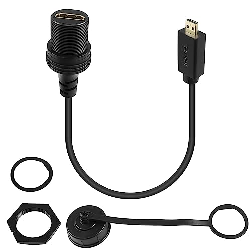 QIANRENON Micro HDMI 2.0 auf HDMI 2.0 Gewinde festem Montage Wasserdichtes Kabel 4K Micro HDMI Stecker auf HDMI Buchse Dashboard Einbau Kabel 4K@60Hz,für Kamera Auto Navigation Tablet,30cm/11.8in von QIANRENON