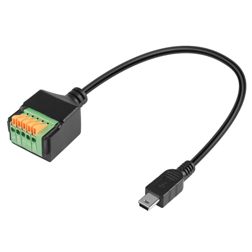 QIANRENON Mini USB Schnellanschluss Lötfrei Anschluss Kabel Mini USB Stecker auf 5Pin Crimp Klemmen Daten Lade Kabel Mini USB Spring Terminal Block Adapter, für DIY/Reparatur Mini USB, 30cm/11.8in von QIANRENON