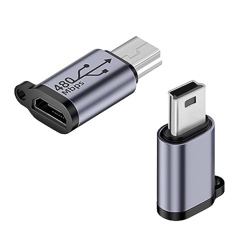 QIANRENON Mini USB Stecker auf Micro USB Buchse Adapter Mini USB auf Micro USB 2.0 Aufladen Daten Anschluss 480Mbps 18W 9V/2A, Aluminium/Hakenloch, für Digitalkamera MP3 Mobile Festplatte, 2 Pcs von QIANRENON