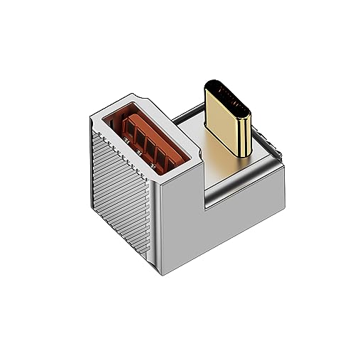 QIANRENON PD 120W U Förmig Winkel USB C auf USB 3.1 OTG Adapter 10Gbps Type C Stecker auf USB3.1 Buchse 180 Grad Winkel Daten Anschluss, Zn Legierung/LED Licht,Adjuvans 4K@60Hz, für Smartphone Tablet von QIANRENON